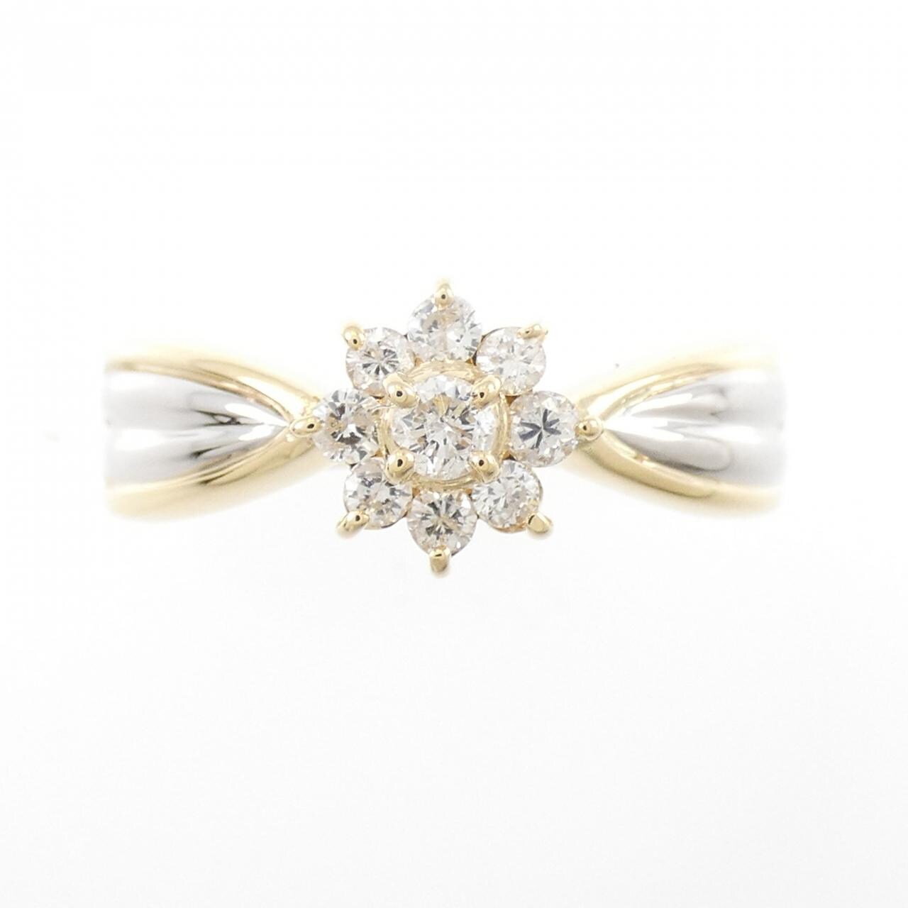K18YG/PT900 フラワー ダイヤモンド リング 0.21CT