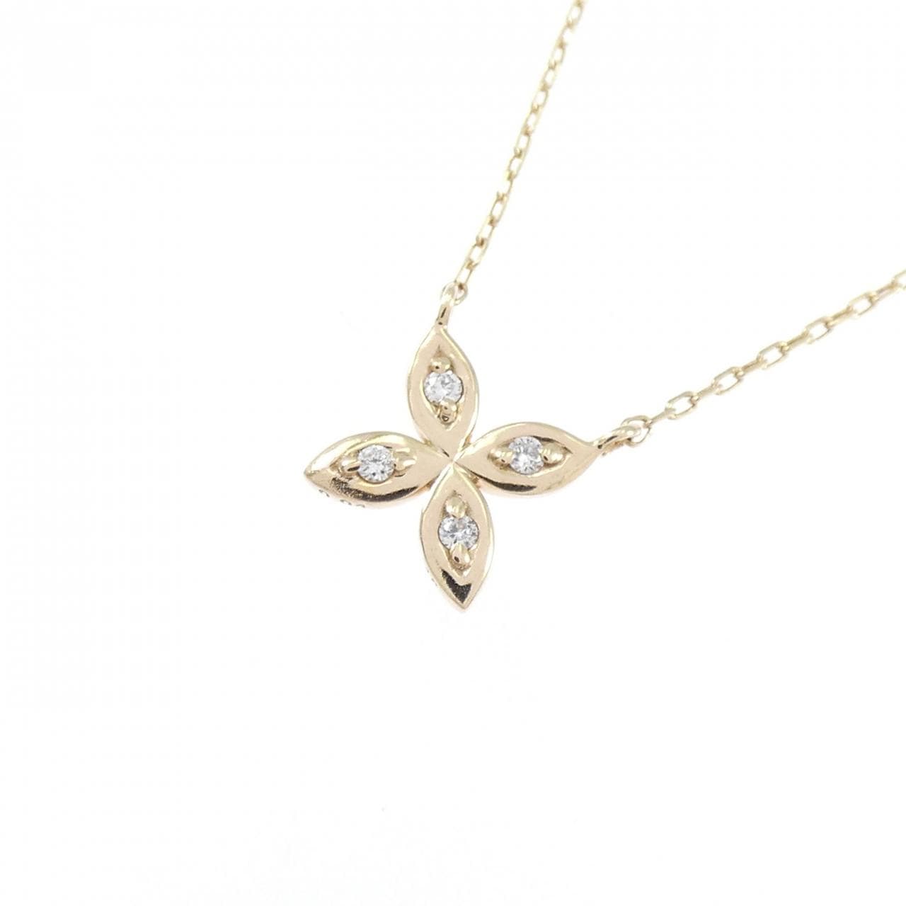 K10YG フラワー ダイヤモンド ネックレス 0.01CT