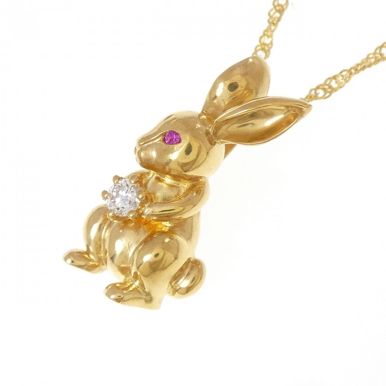 K24YG ラビット ルビー ネックレス 0.01CT
