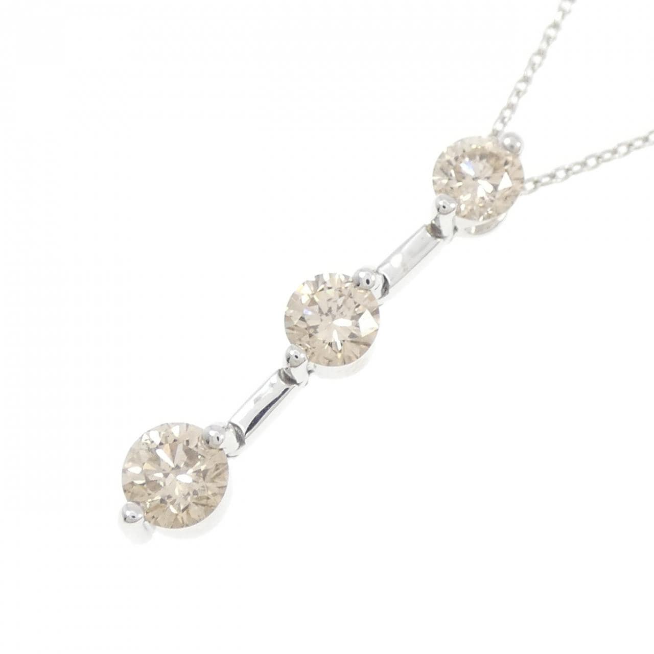 K18WG スリーストーン ダイヤモンド ネックレス 1.00CT