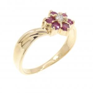 K18YG フラワー ルビー リング 0.23CT