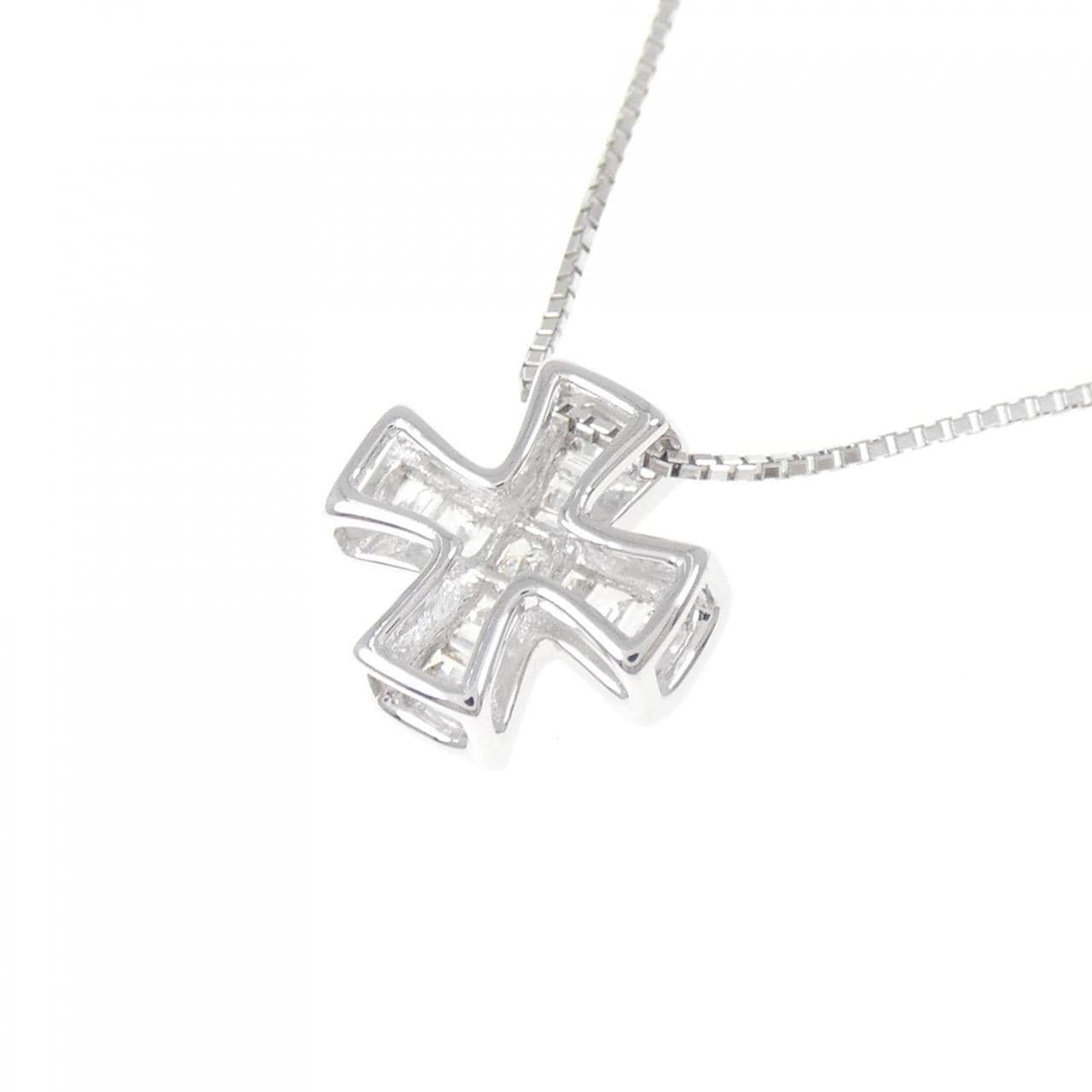K18WG クロス ダイヤモンド ネックレス 0.20CT