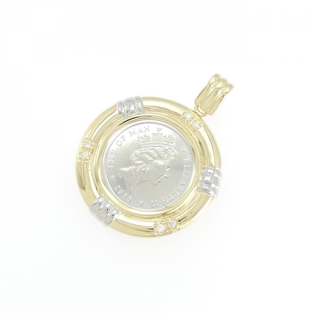 K18YG/PT(枠) ダイヤモンド コイン ペンダント 0.06CT
