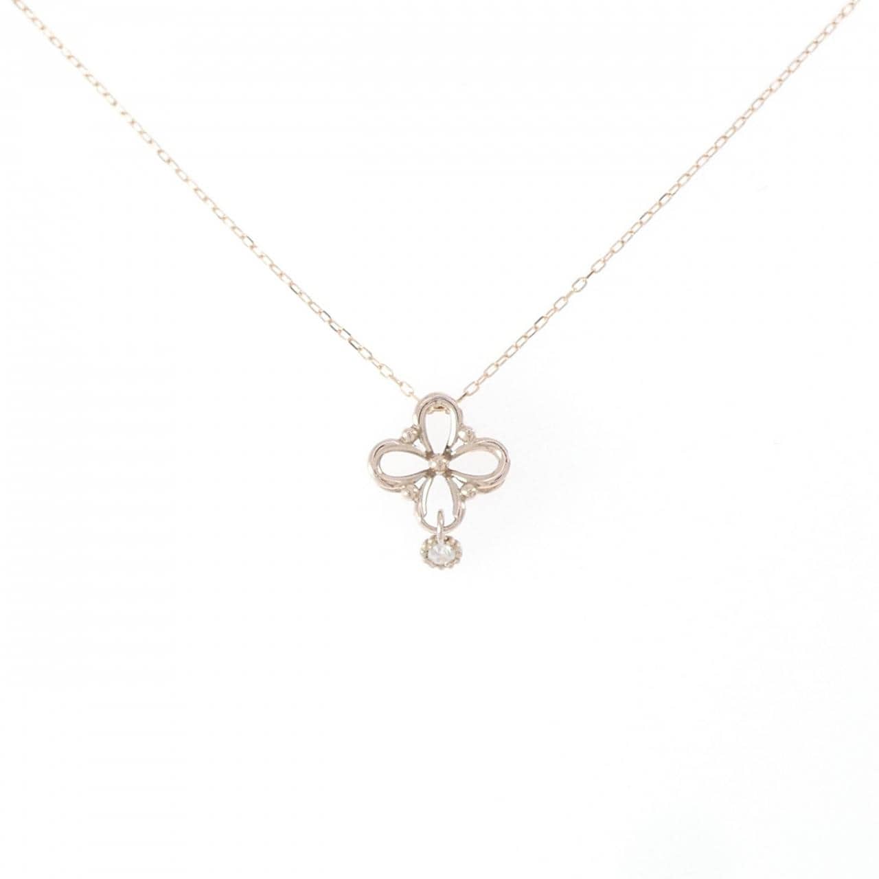 K10PG フラワー ダイヤモンド ネックレス 0.02CT