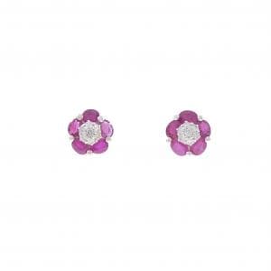 K18WG フラワー ルビー ピアス 2.24CT