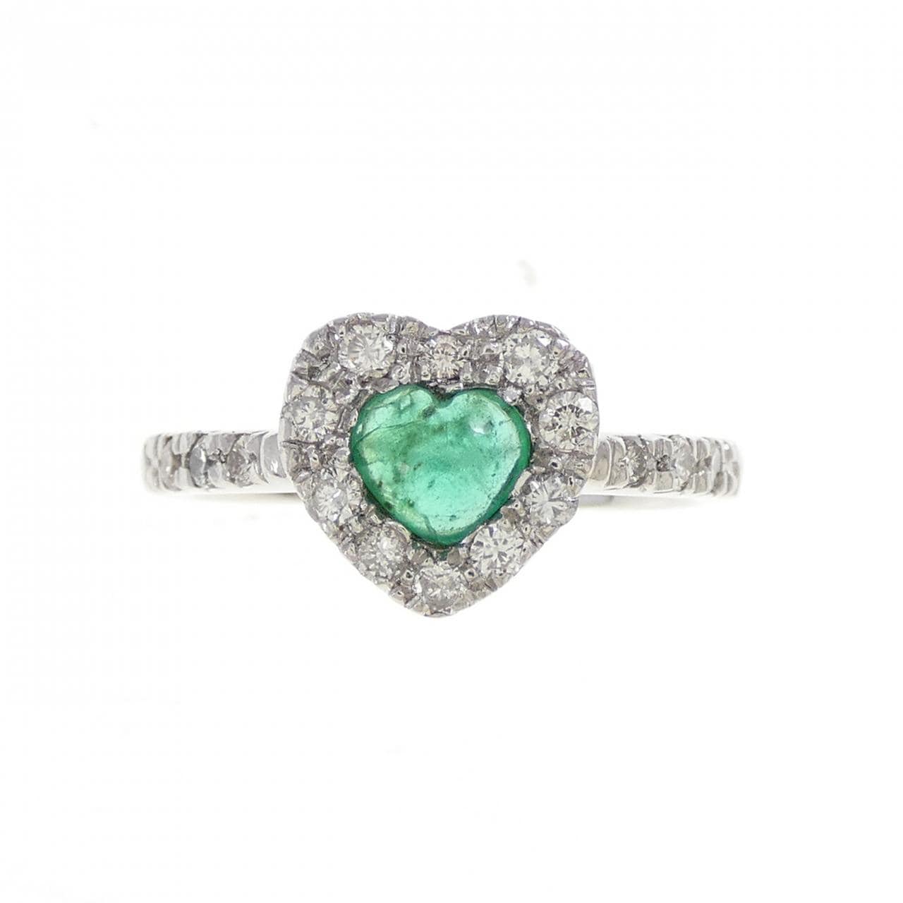 750WG ハート エメラルド リング 0.39CT