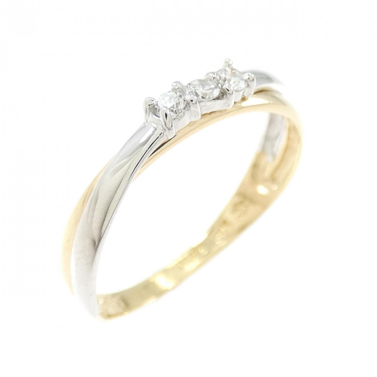 K18YG/PT900 スリーストーン ダイヤモンド リング 0.08CT