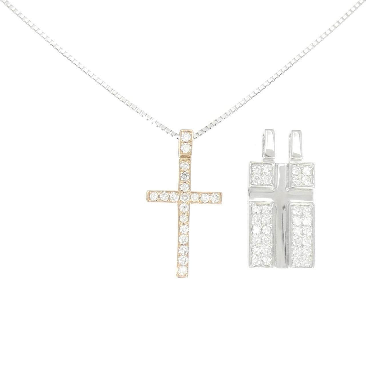 K18WG/K18PG クロス ダイヤモンド ネックレス 1.01CT