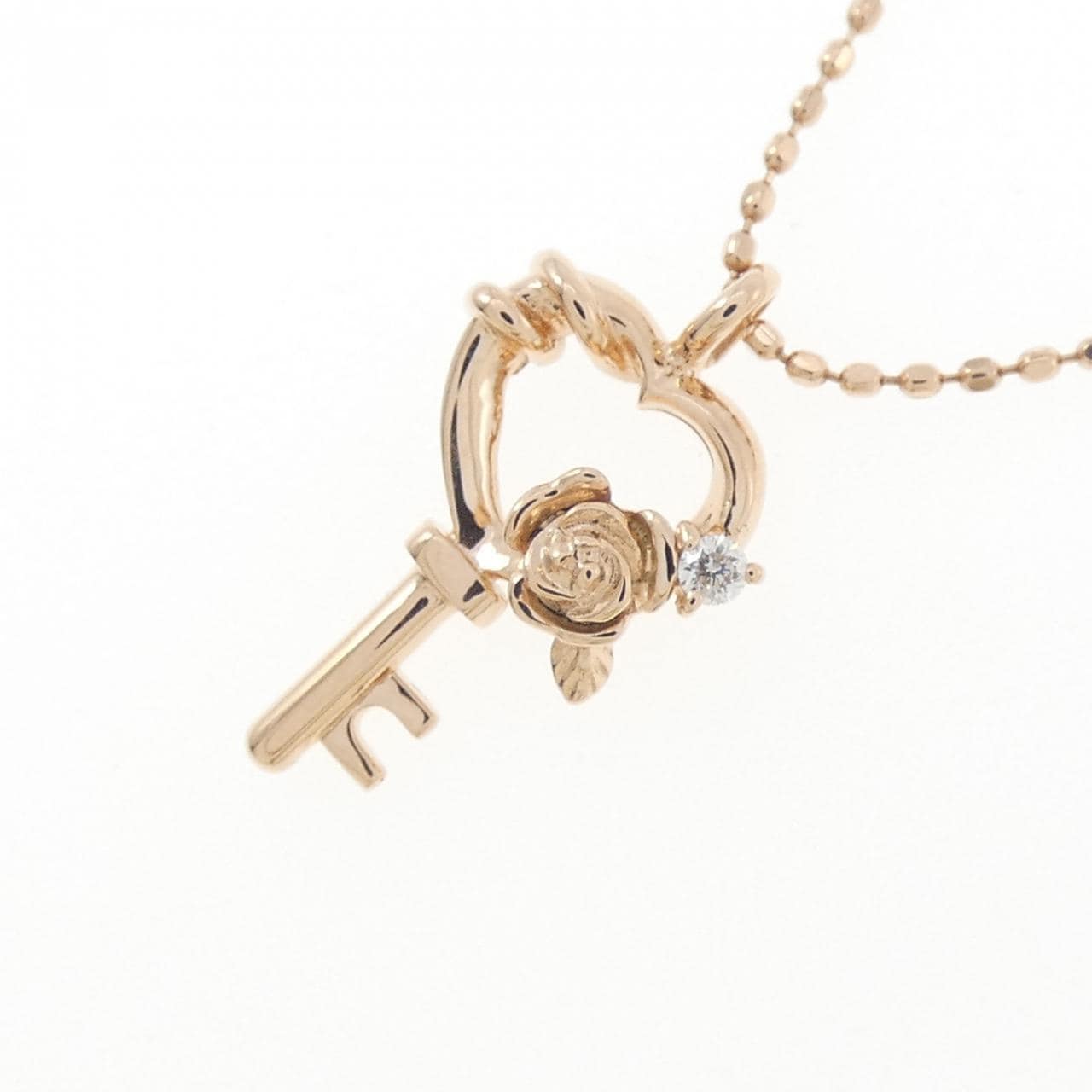 K10PG ハート×ローズ×キー ダイヤモンド ネックレス 0.01CT