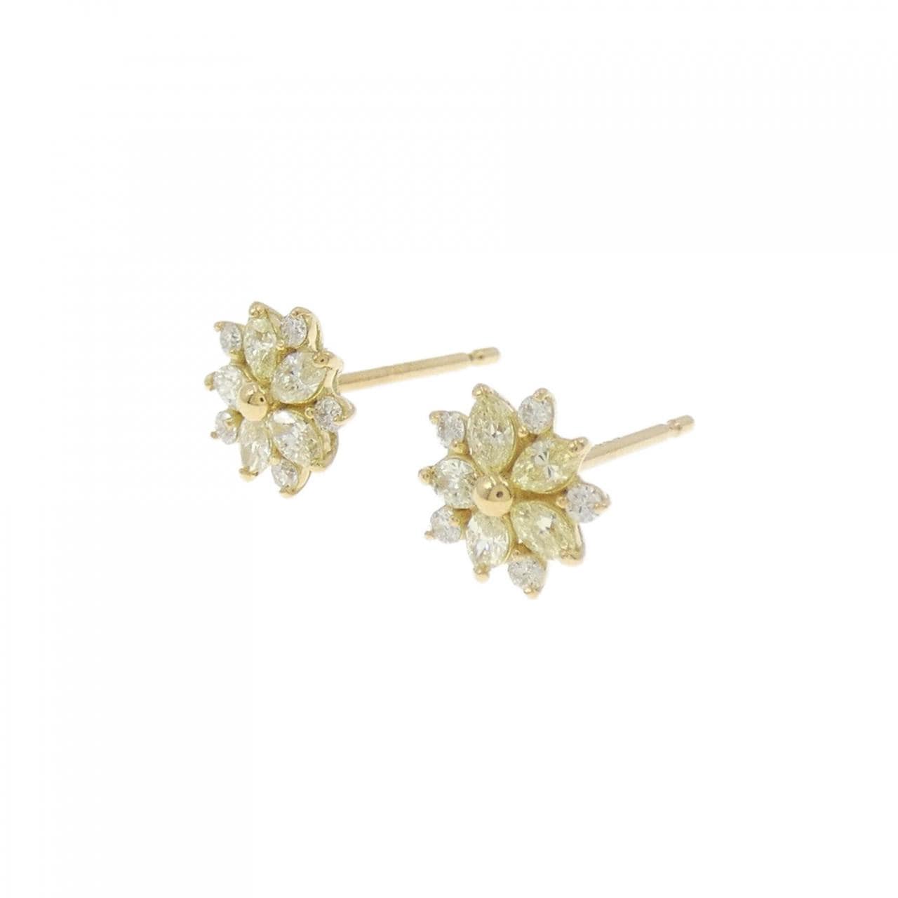 [新品] K18YG 花朵钻石耳环 0.30CT
