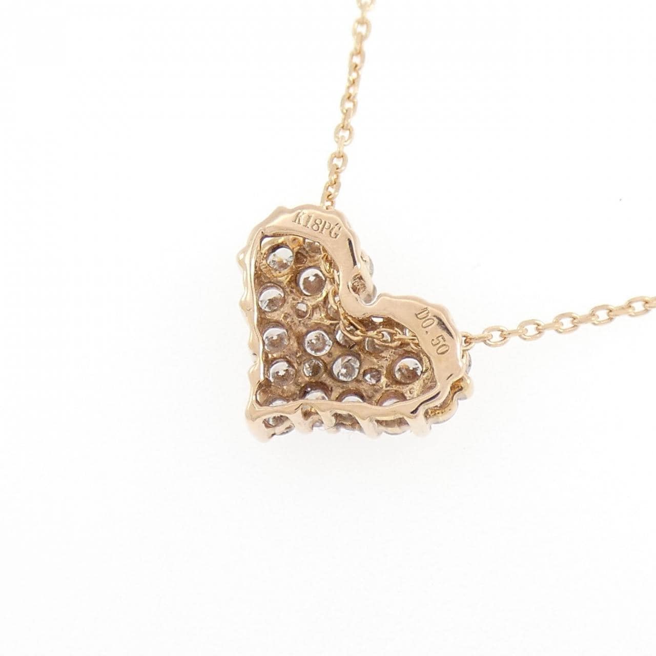 K18PG ハート パヴェ ダイヤモンド ネックレス 0.50CT