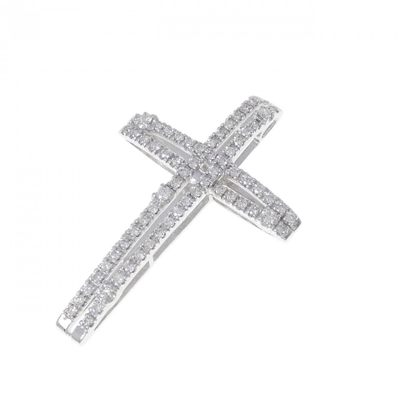 K18白金十字形钻石吊坠，1.05克拉