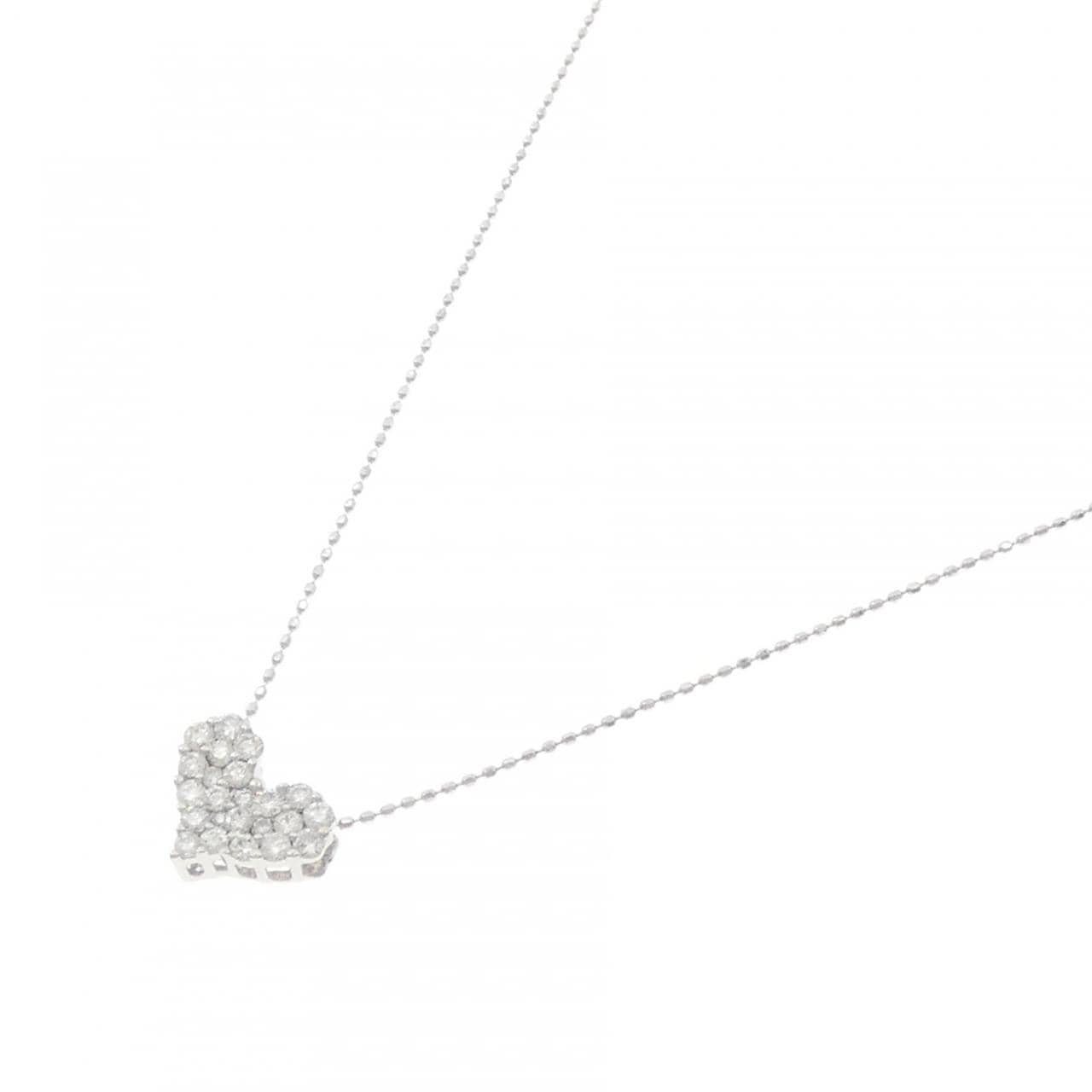K18WG/750WG ハート パヴェ ダイヤモンド ネックレス 0.50CT