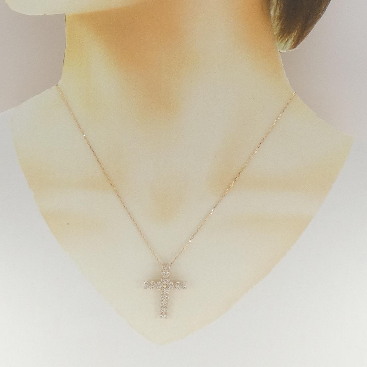 K18PG クロス×ハート ダイヤモンド ネックレス 1.00CT