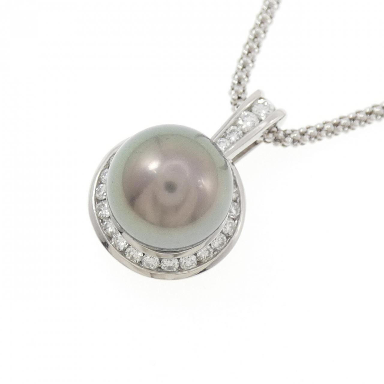PT900/K18WG Black Pearl Necklace 10.5mm