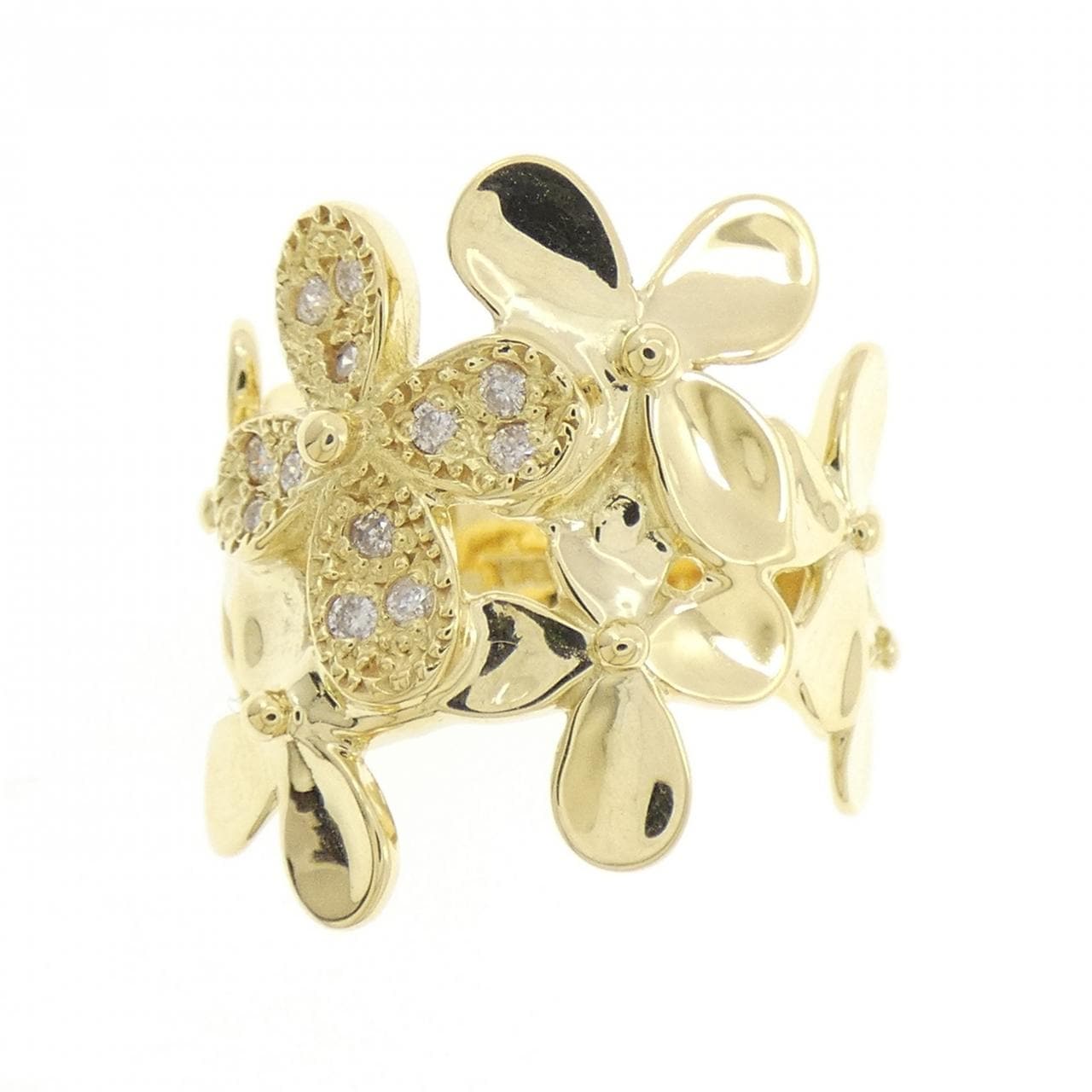 K18YG フラワー ダイヤモンド リング 0.12CT