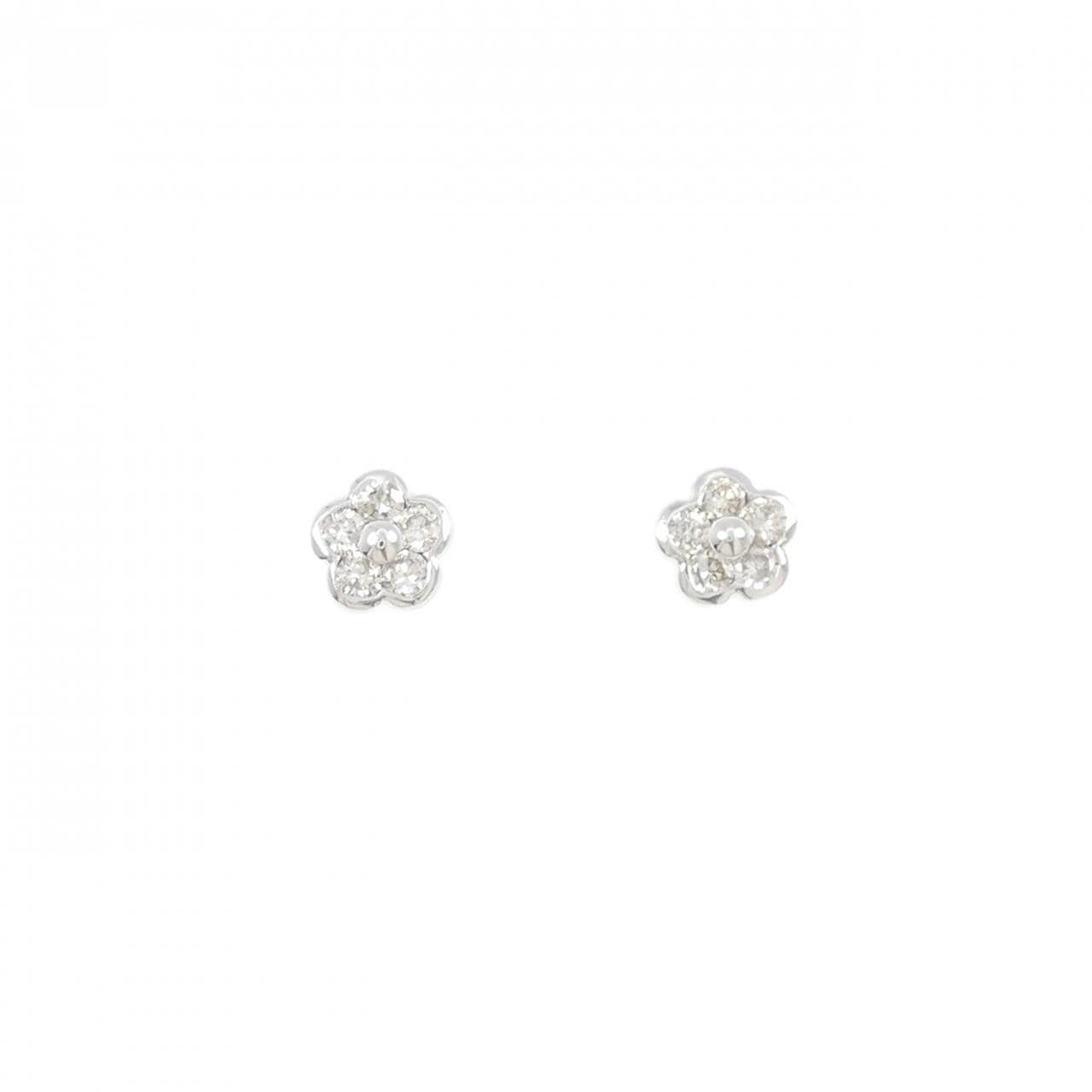 K18WG フラワー ダイヤモンド ピアス 0.32CT
