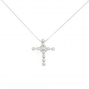 K18WG クロス×フラワー ダイヤモンド ネックレス 0.21CT