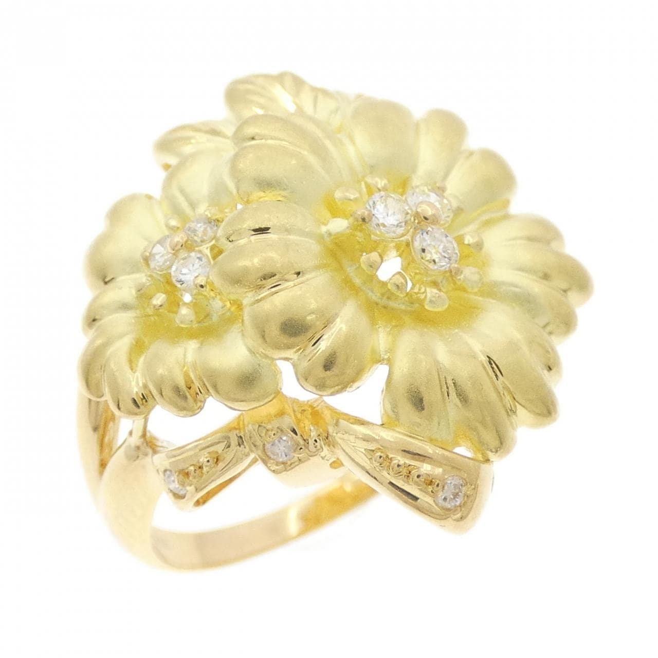 K18YG flower Diamond ring 0.14CT