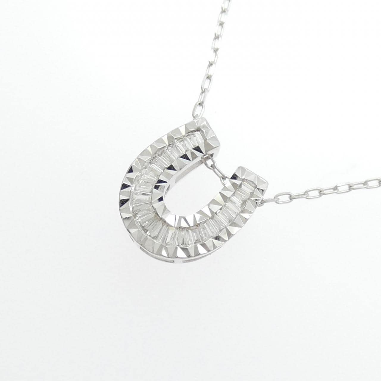 K18WG ホースシュー ダイヤモンド ネックレス 0.20CT