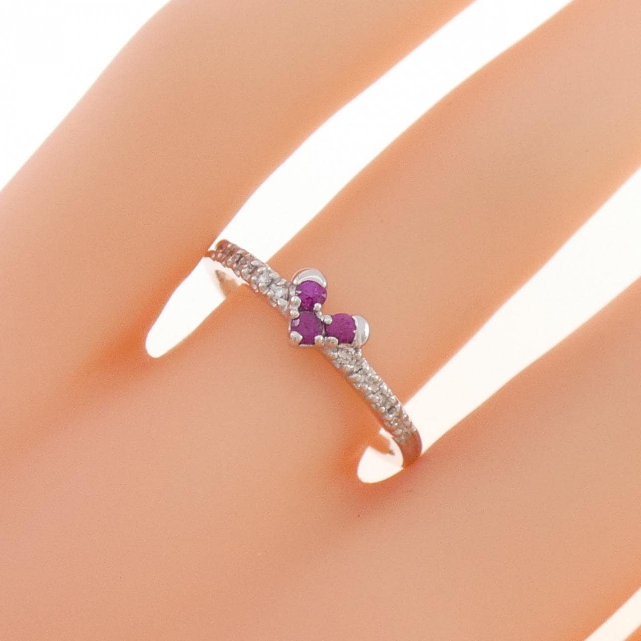 K18WG ハート ルビー リング 0.10CT