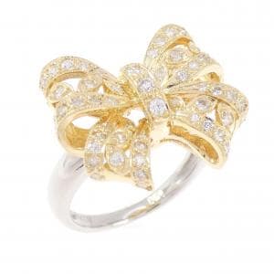 K18YG/PT900 リボン ダイヤモンド リング 0.41CT