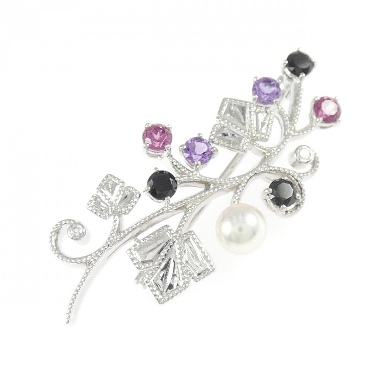 K18WG カラーストーン ブローチ