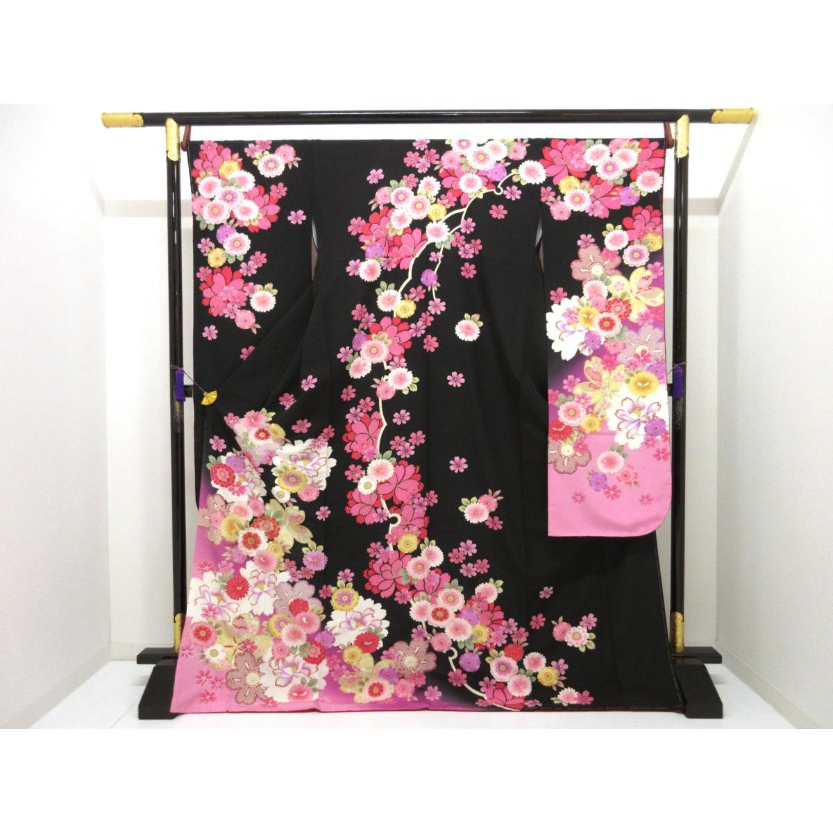 【未使用品】振袖　友禅金彩加工　刺繍入りボカシ染