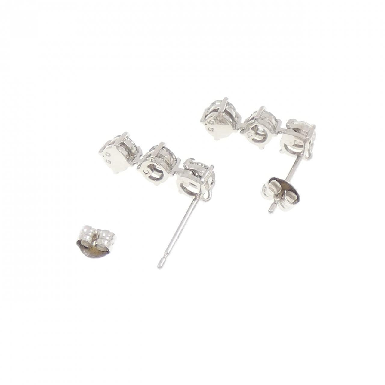 K18WG スリーストーン ダイヤモンド ピアス 1.00CT