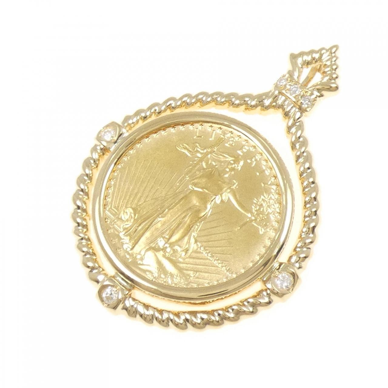 K18YG(枠) ダイヤモンド コイン ペンダント 0.13CT