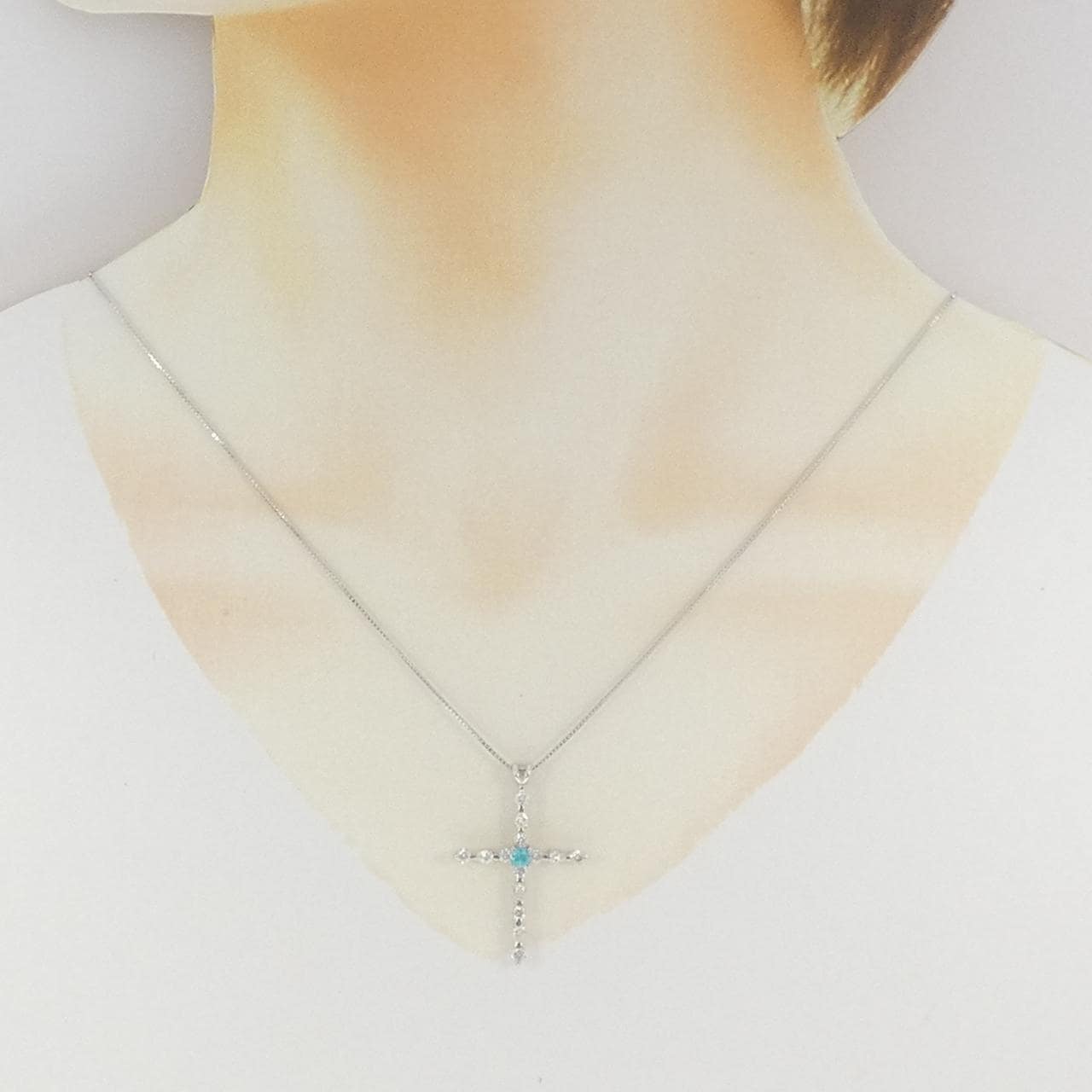 K18WG クロス パライバトルマリン ネックレス 0.15CT