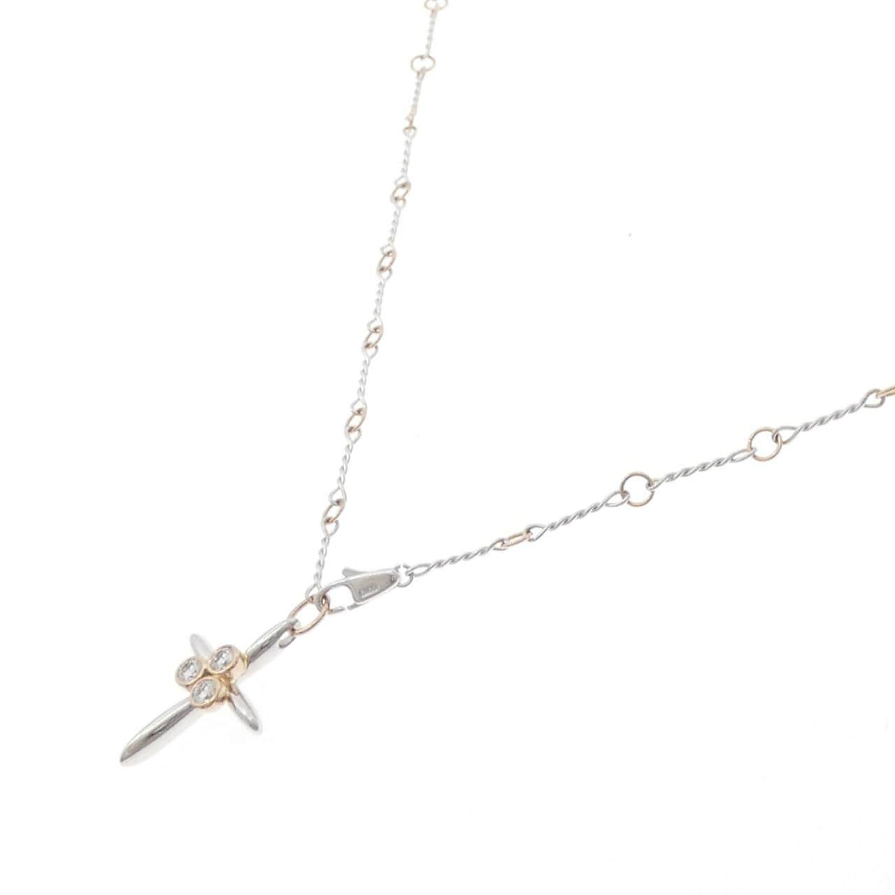 K18WG/K18PG クロス ダイヤモンド ネックレス 0.27CT
