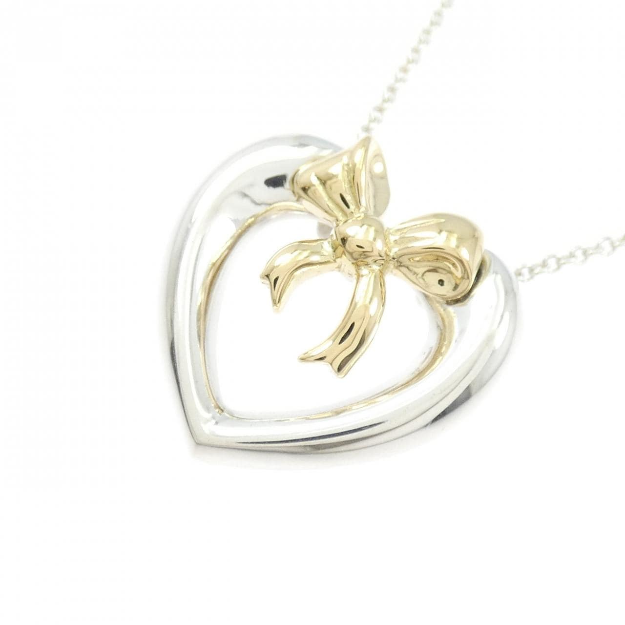 【ヴィンテージ】ティファニー ハート×リボン 925/750YG ネックレス