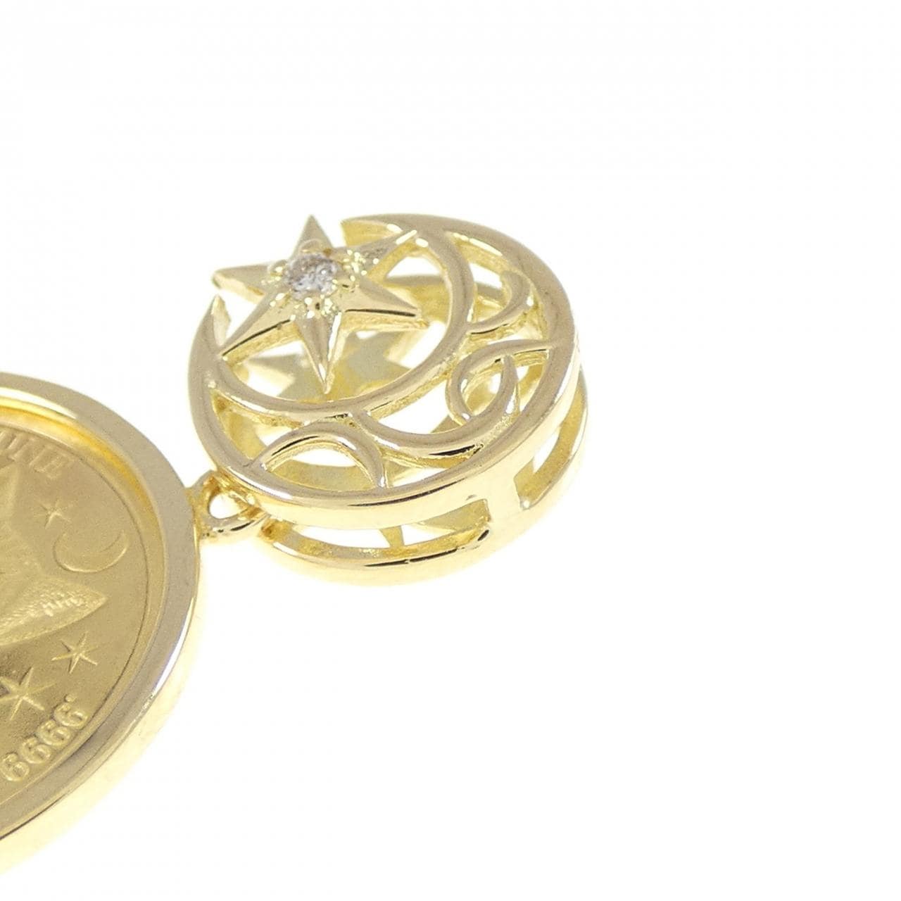 K18YG(枠) ムーン×スター ダイヤモンド コイン ペンダント 0.01CT