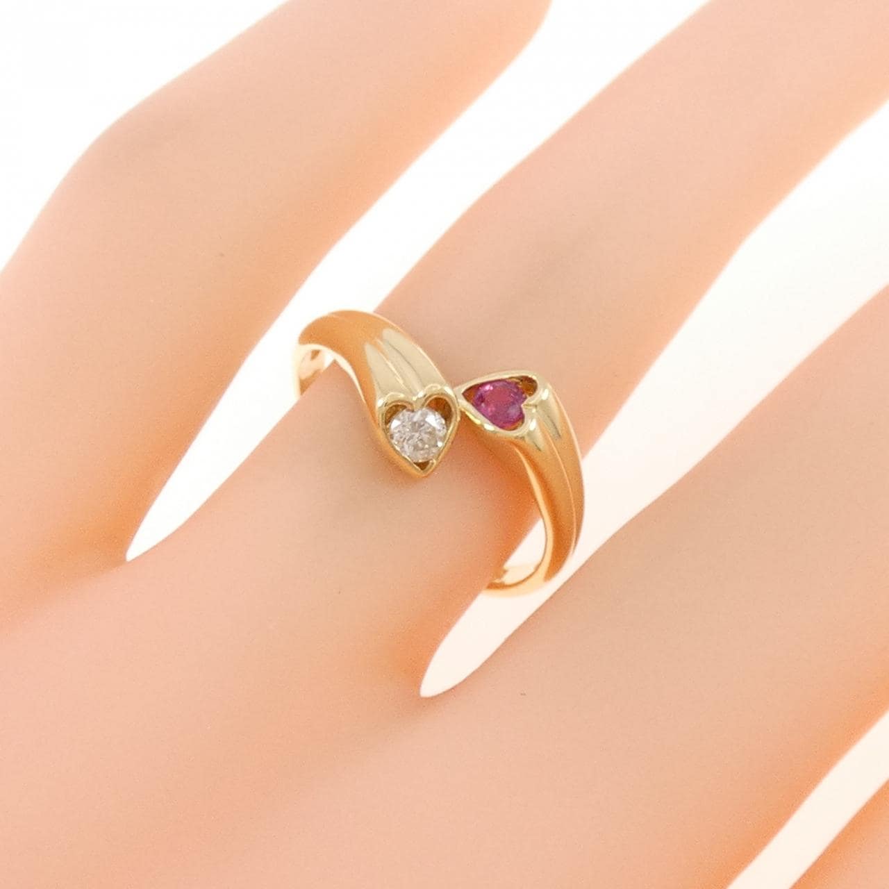 K18YG ハート ルビー リング