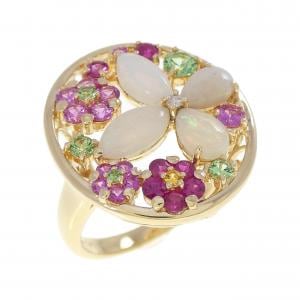 K18YG フラワー カラーストーン リング