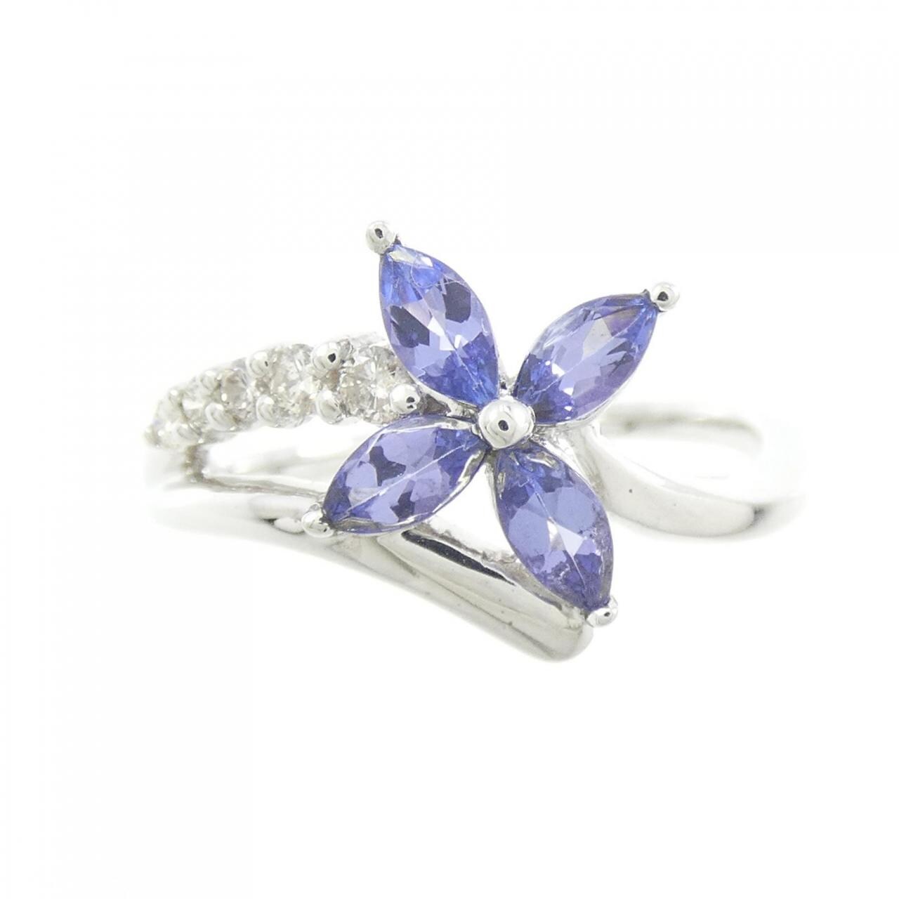 K18WG フラワー タンザナイト リング 0.70CT