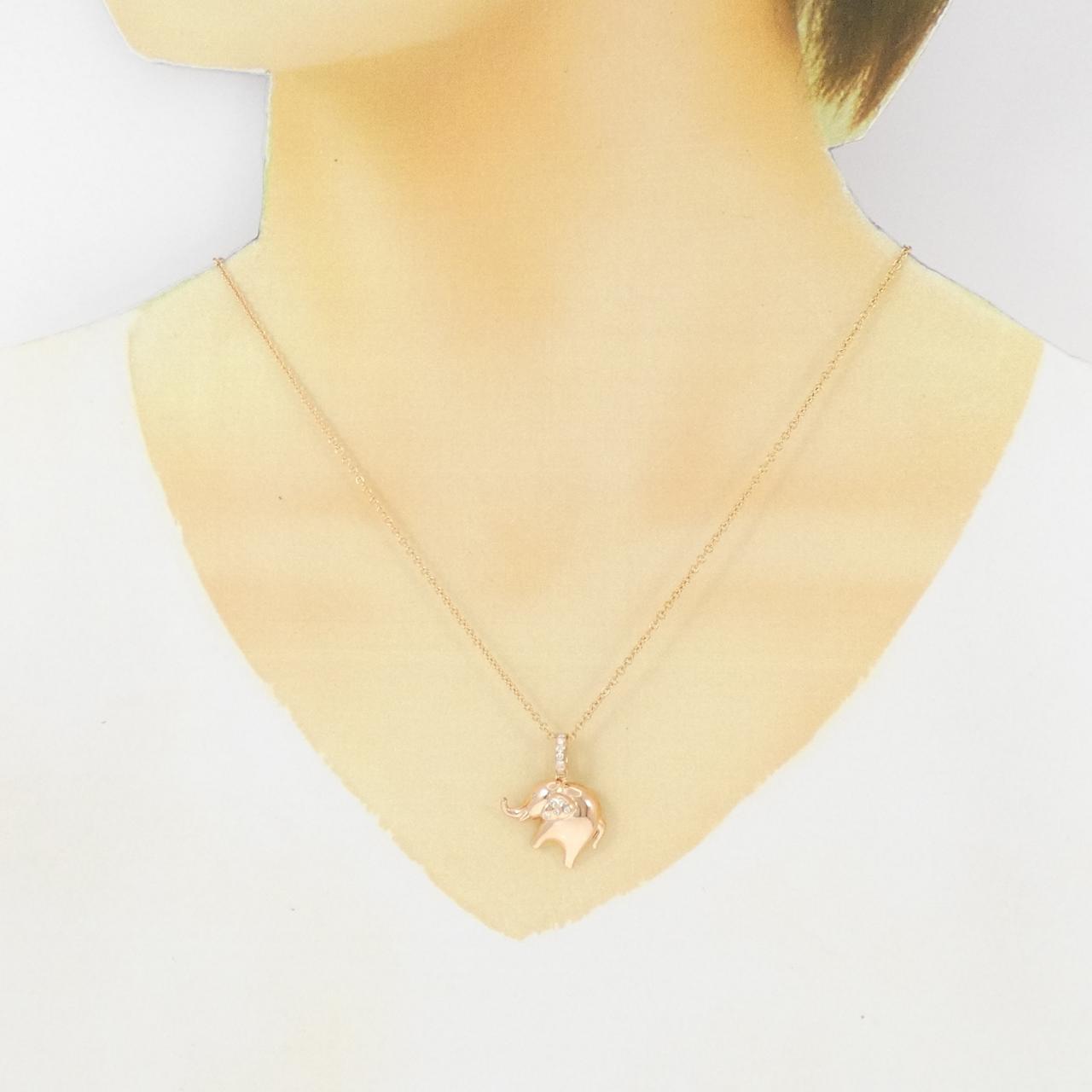 K18PG エレファント ダイヤモンド ネックレス 0.08CT