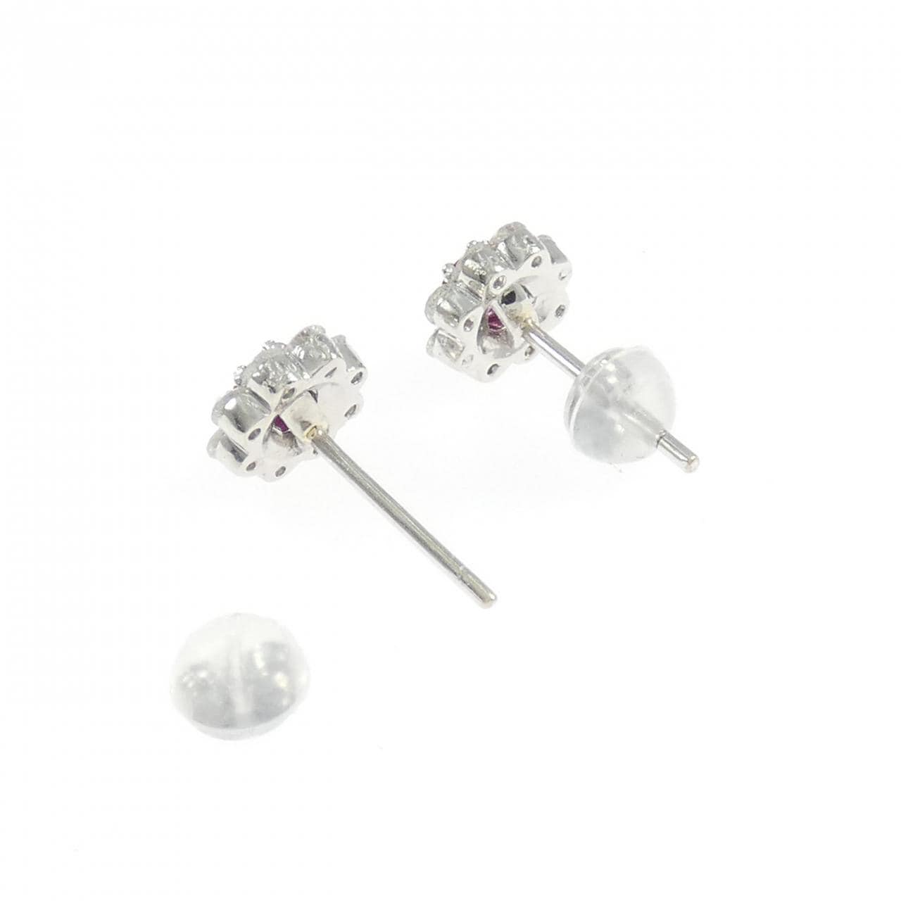 PT900 フラワー ルビー ピアス