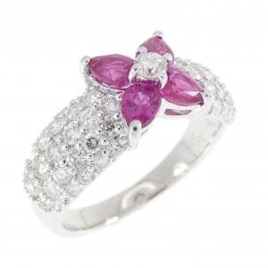 K18WG フラワー ルビー リング 0.84CT