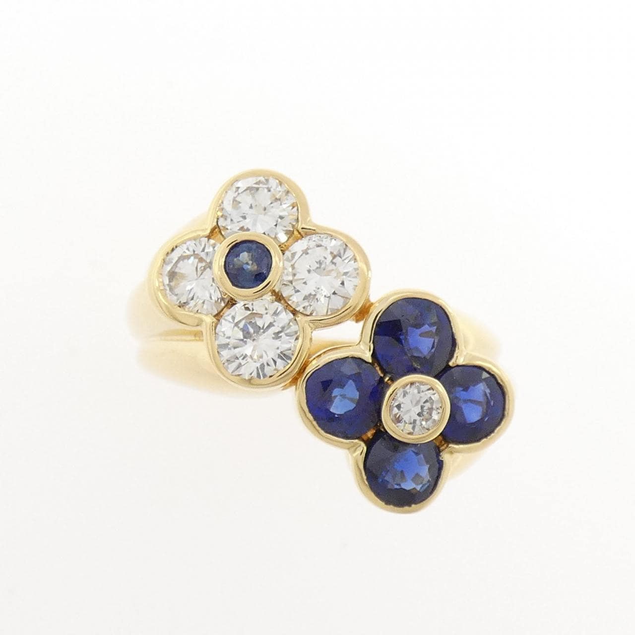K18YG フラワー サファイヤ リング 1.35CT