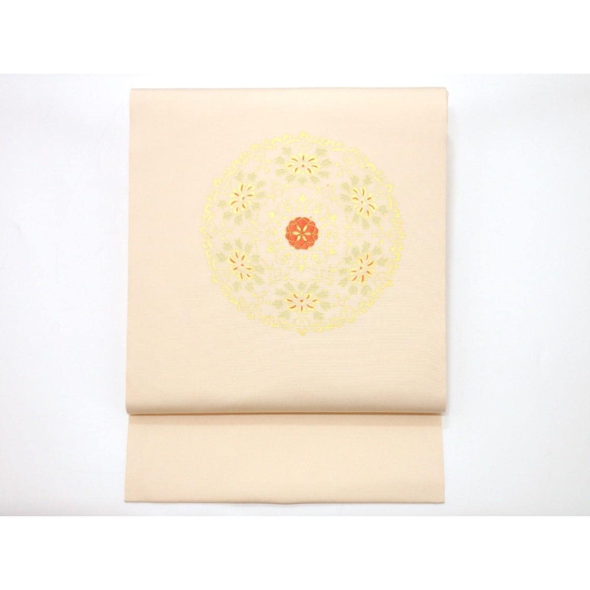 【未使用品】名古屋帯　塩瀬染帯　友禅金彩加工　刺繍入り