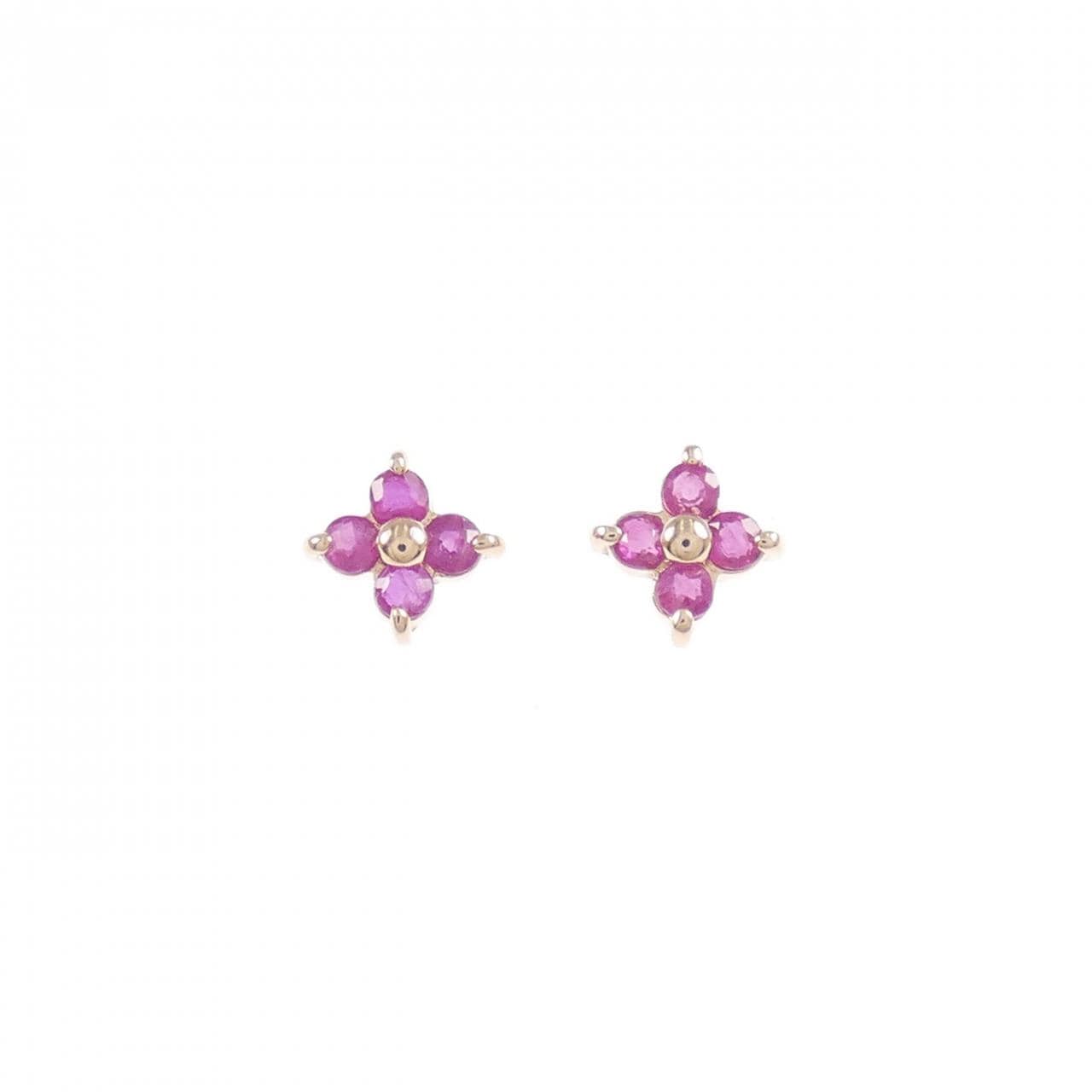 K10PG フラワー ルビー ピアス