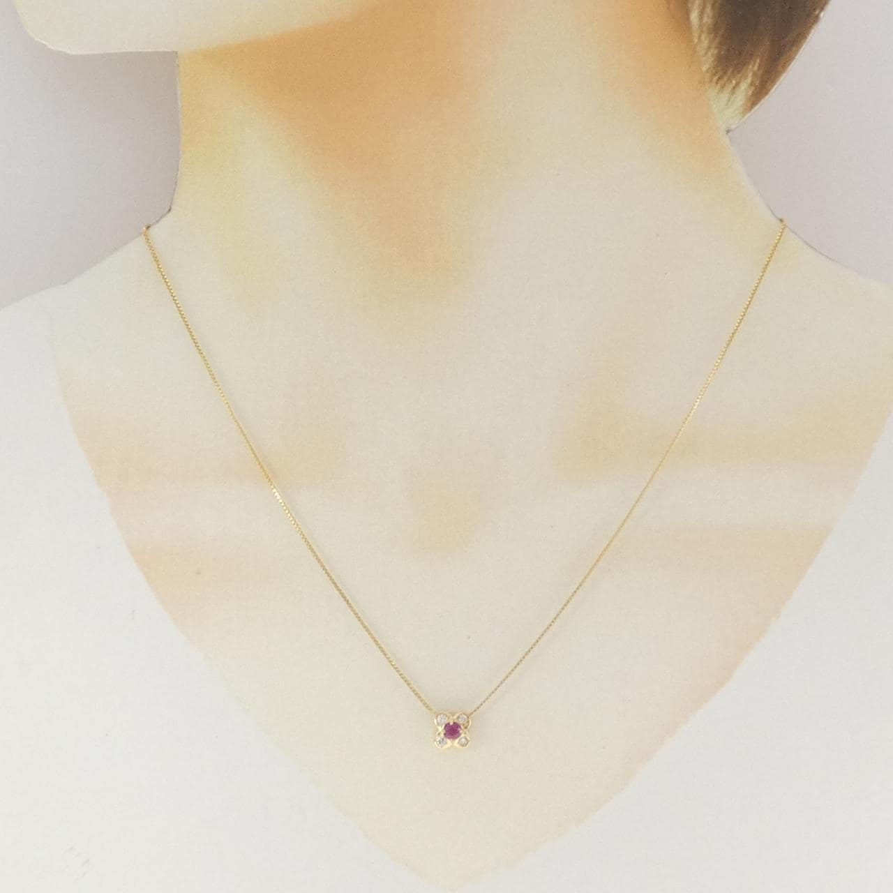 K18YG フラワー ルビー ネックレス 0.22CT