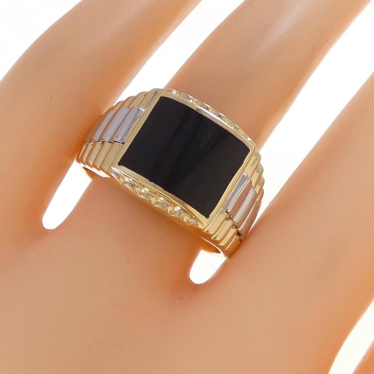 K18YG/PT900 オニキス リング