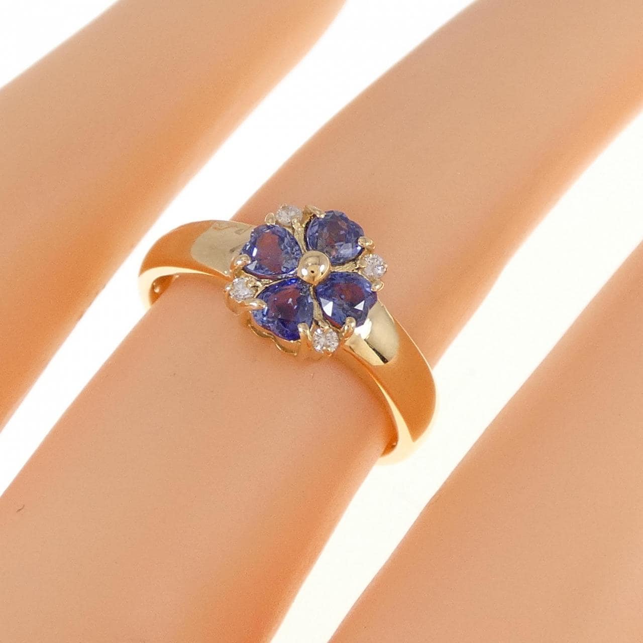 K18YG ハート×フラワー サファイヤ リング 0.56CT