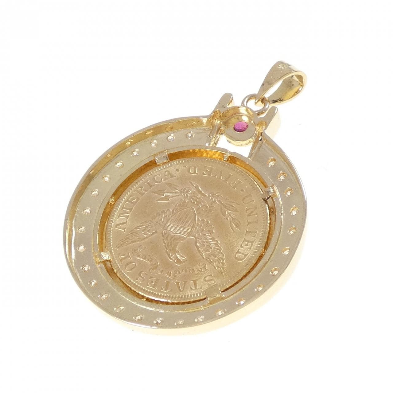 K18YG(枠) ルビー コイン ペンダント 0.06CT