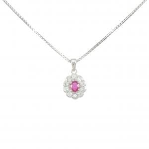 PT900/PT850 フラワー ルビー ネックレス 0.29CT