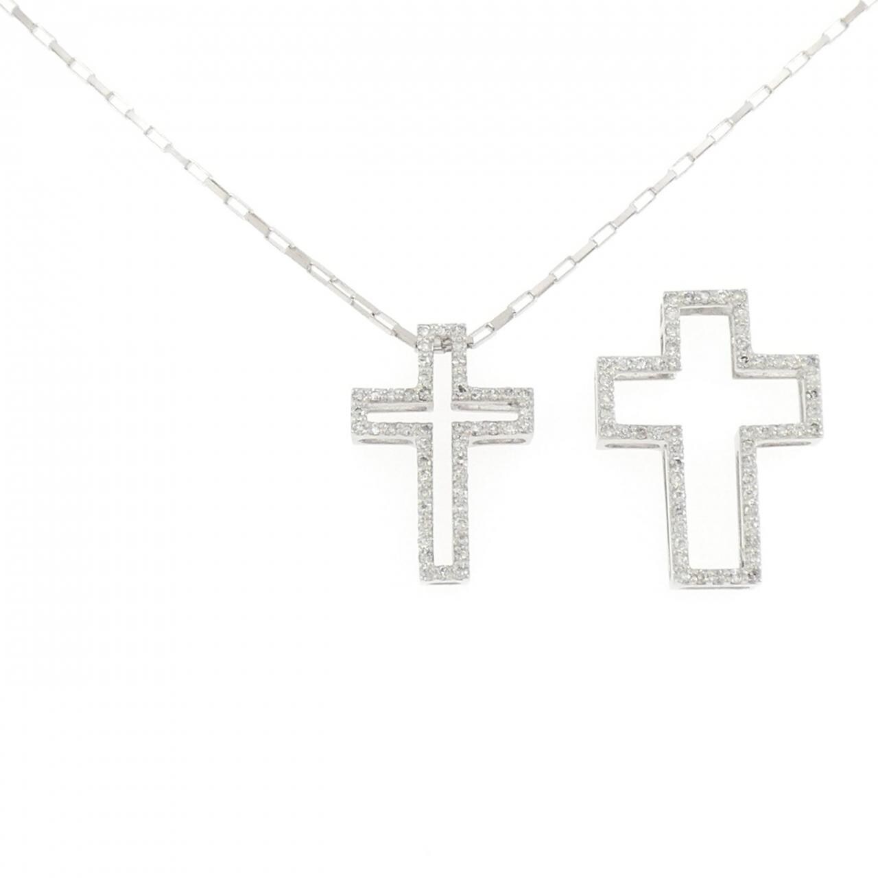 K18WG 2WAY クロス ダイヤモンド ネックレス 0.33CT