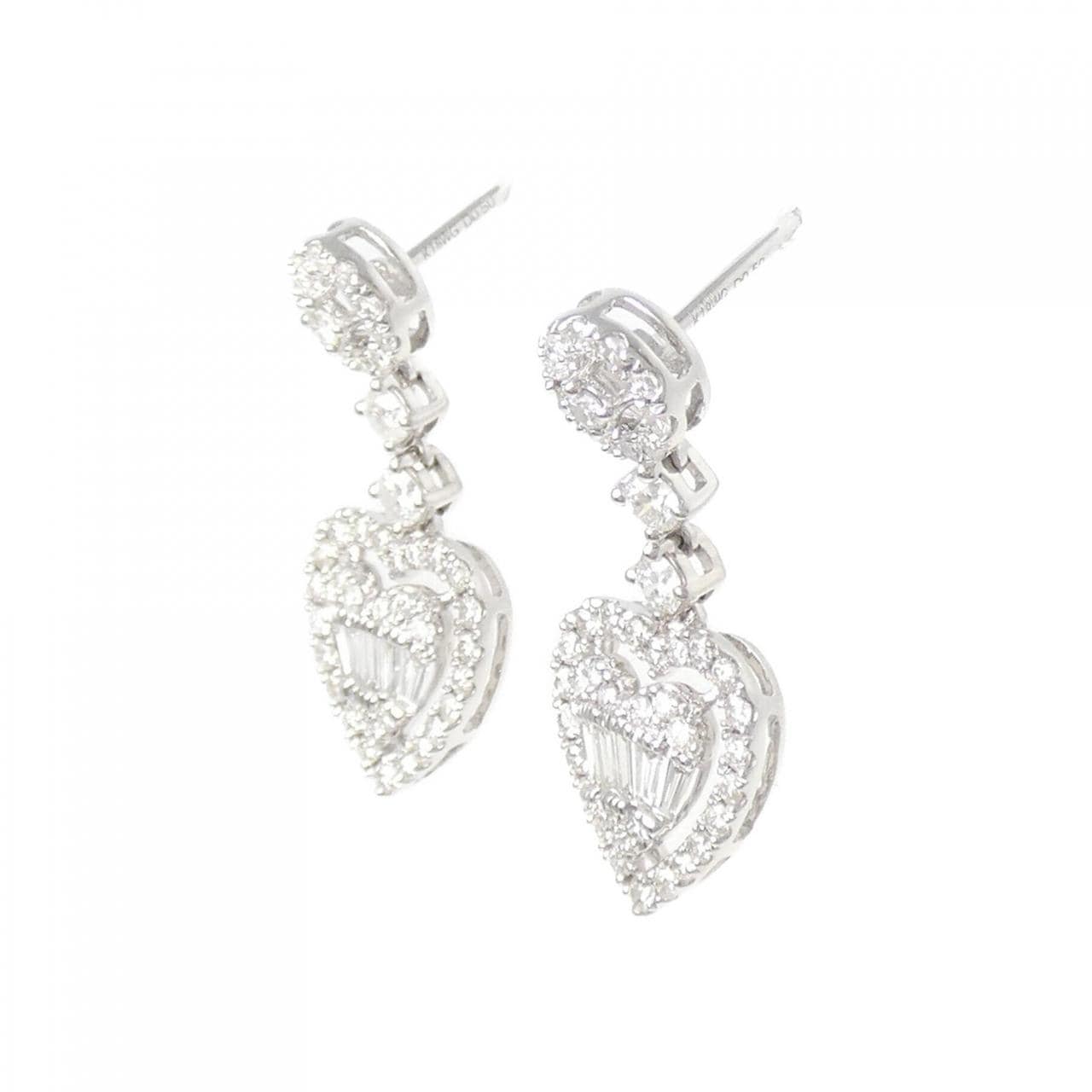 K18WG ハート ダイヤモンド ピアス 1.00CT